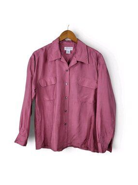 Vintage Express Top Silk Button Up Medium Lightweight Flowy Dusty Pink Mauve